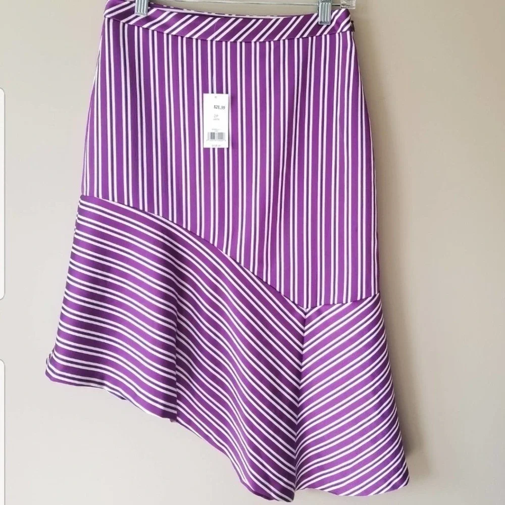 NEW! BANANA REPUBLIC striped asymmetrical skirt 2 petite.